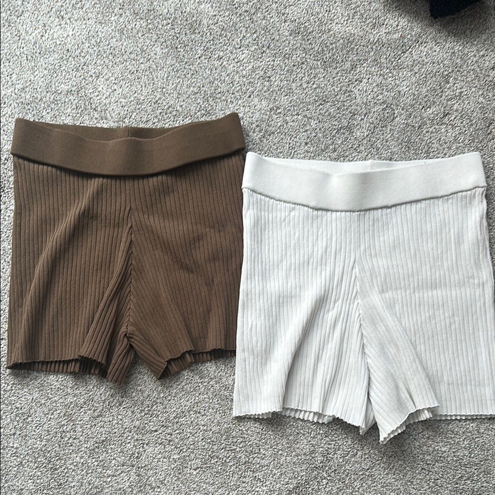 Carbon38 Brown and White Bike Shorts with Textured Fabric NWOT